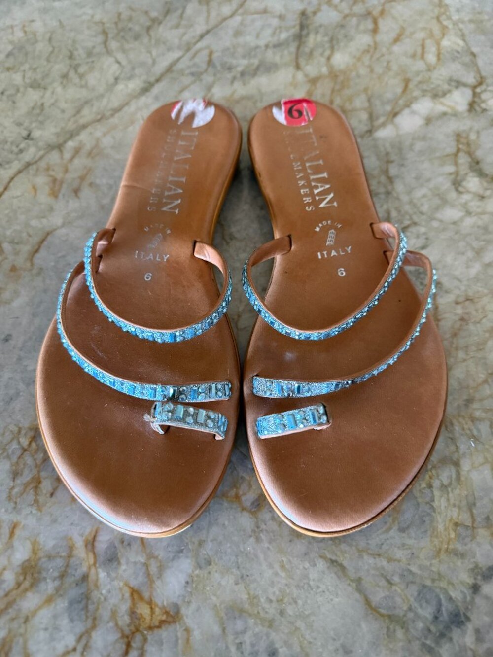 Italian Shoemakers Light Blue Rhinestone Sandals Size 6